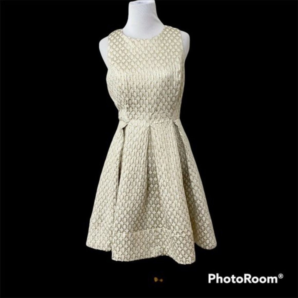 Eliza J Size 6P Petite Gold Bronze Sleeveless Fit & Flare Textured Dress